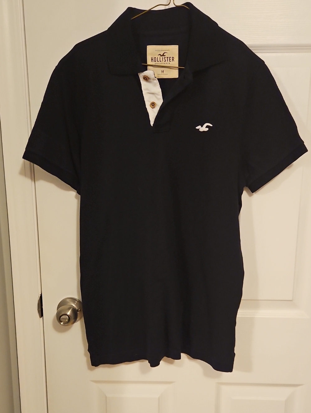Hollister Men's Dark Navy Polo with White Trim
